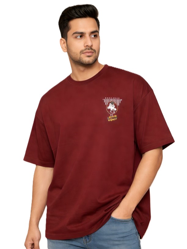 Mastertrait Men’s Maroon Oversized Graphic Printed T-Shirt – Premium Cotton Blend Streetwear Fit