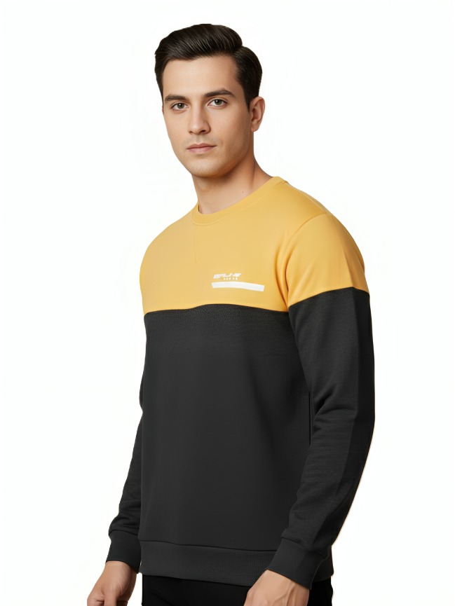 MASTERTRAIT Premium Mustard & Black Colorblock Sweatshirt – Full Sleeve Round Neck Casual Wear