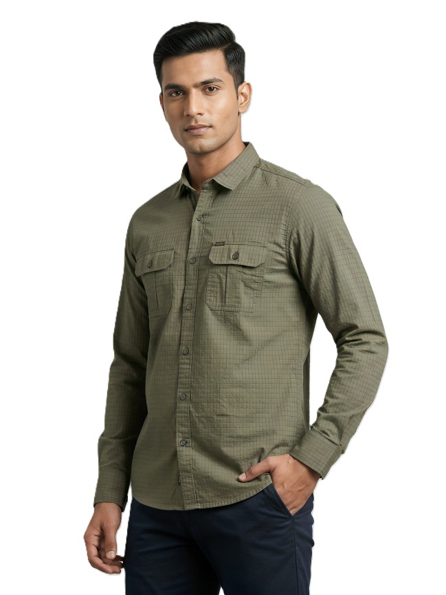 Mastertrait  Grid Texture Premium Shirt| Slim Fit | Cotton Blend | Dual Pocket | Full Sleeve