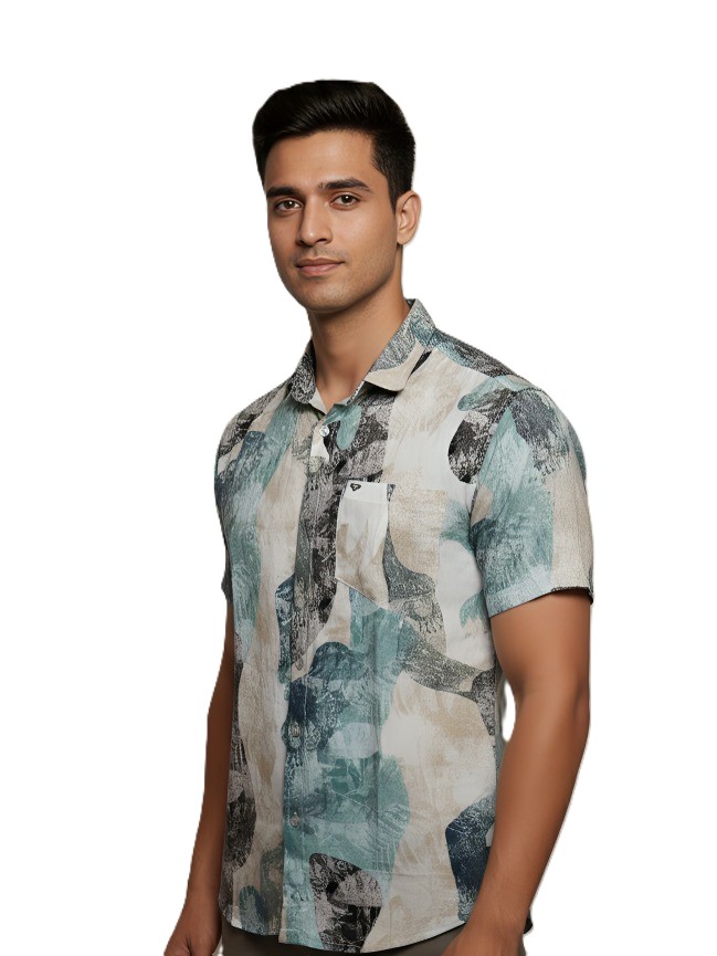 MASTERTRAIT Men’s Ocean Mist Abstract Printed Shirt | Premium Casual | Regular Fit