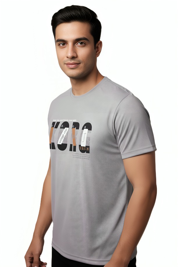 Mastertrait KORC Urban Abstract Edition Silver Mist Grey Textured T-Shirt | Geometric Typography Men's Streetwear