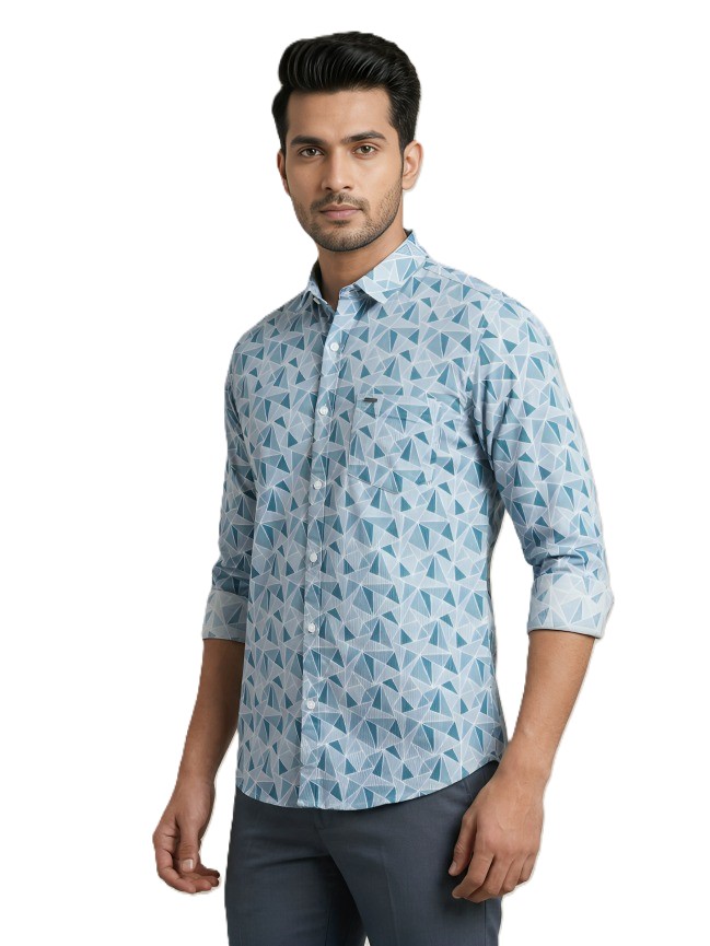 Mastertrait Men’s Blue Geometric Print Shirt | Premium Designer Casual Shirt