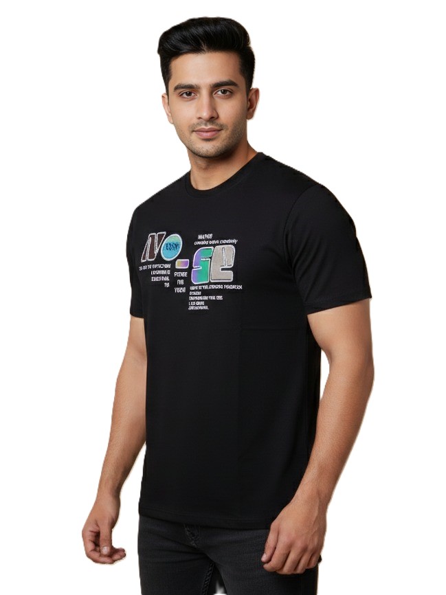 MasterTrait Men's Noise Series  Holographic Multi-Color Graphic Printed  Jet Black Round Neck Half Sleeve T-Shirt
