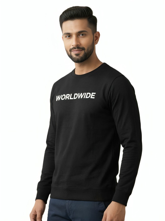 MASTERTRAIT Premium Black Printed Sweatshirt – Worldwide Front Print & 18 Back Graphic