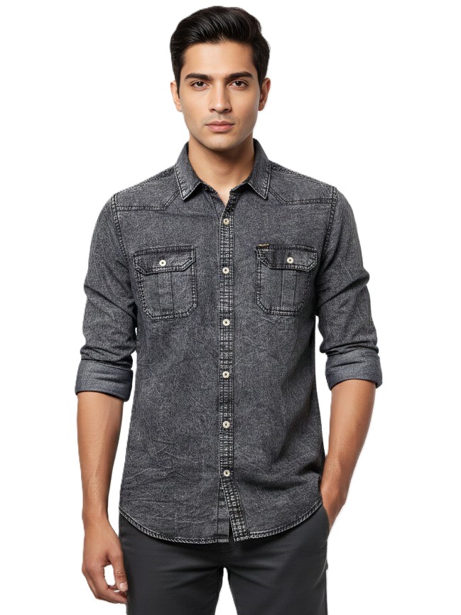 Mastertrait Men’s  Denim Style Shirt | Premium Solid Casual Shirt | Slim Fit | Cotton Blend | Dual Pocket
