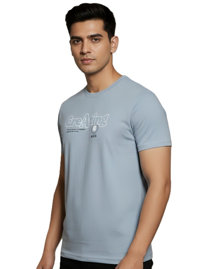 MasterTrait Signature CreAting Series |  Premium Mist Blue Tee | White Outlined  Typography Art | Men's Fashion Wear