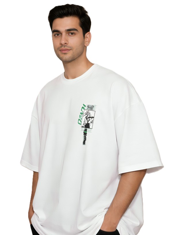 Mastertrait Men’s White Oversized Graphic Printed T-Shirt – Premium Cotton Streetwear Fit