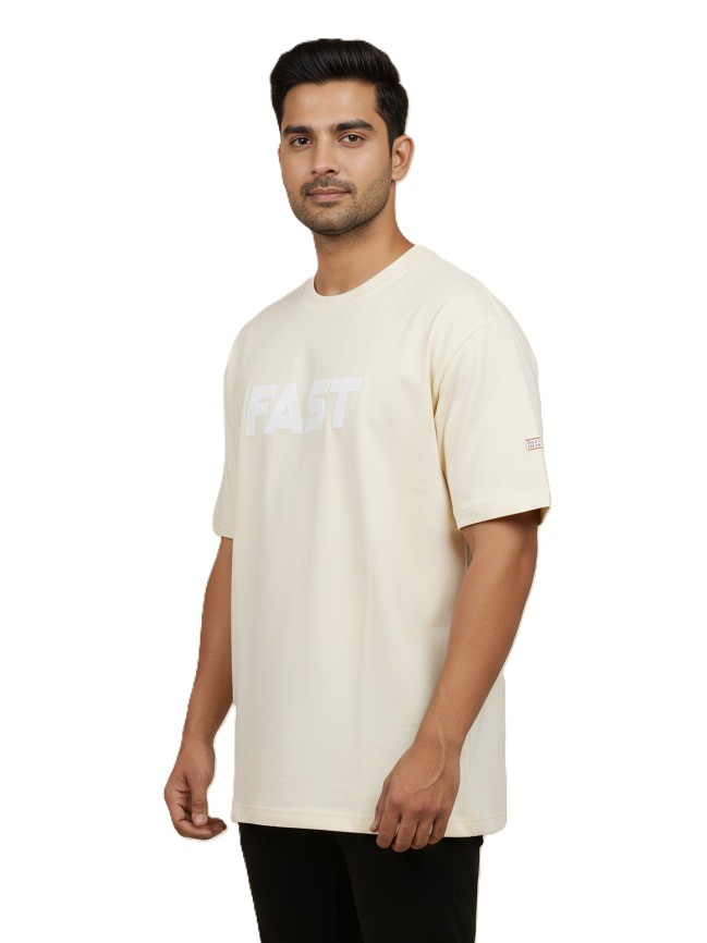 Mastertrait Men’s Off White Oversized Speed Drift Graphic T-Shirt – Premium Cotton Streetwear Fit