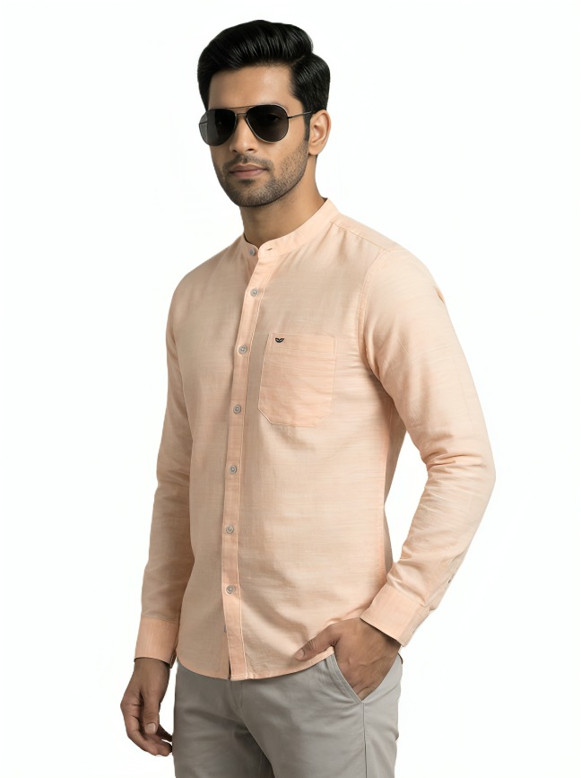 MASTERTRAIT Men’s Mandarin Collar Solid Shirt – Premium Slim Fit Casual & Festive Wear, Lightweight Elegant Shirt