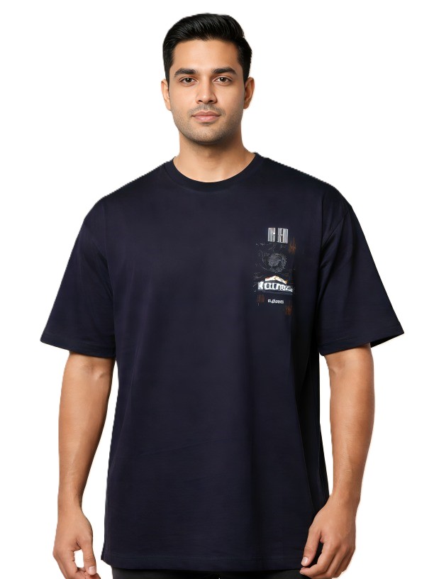 Mastertrait Men’s Navy Blue Naruto Anime Oversized Graphic Printed T-Shirt