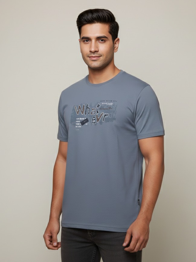 Mastertrait Premium Steel Blue Graphic Print T-Shirt for Men | Soft Cotton Crew Neck Casual Wear