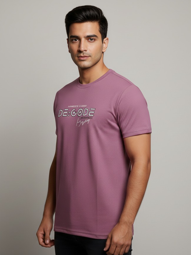 Mastertrait Premium Rose Pink DECODE Graphic Printed T-Shirt for Men | Soft Cotton Crew Neck Casual Wear