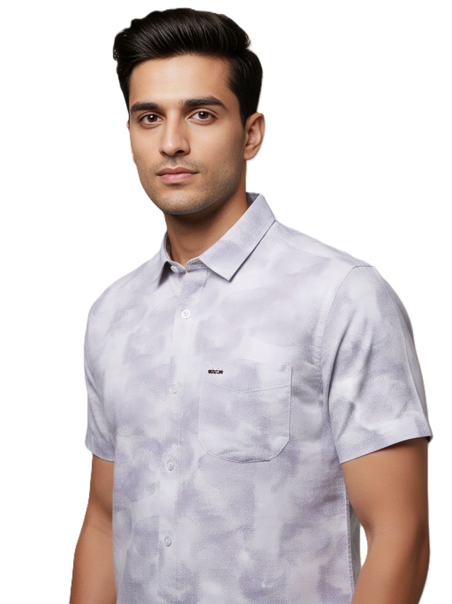 MASTERTRAIT Men’s Frost Grey Textured Shirt | Subtle Camo Pattern | Regular Fit | Premium Casual Wear