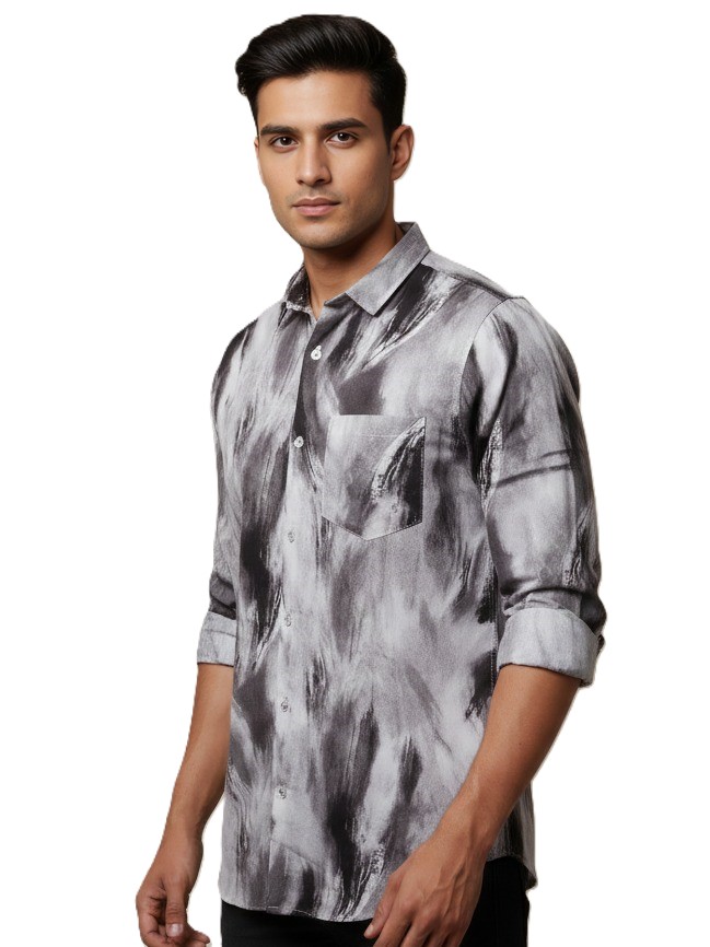 Mastertrait Men’s Abstract Wash Lycra Shirt | Premium Designer Casual Shirt | Slim Fit
