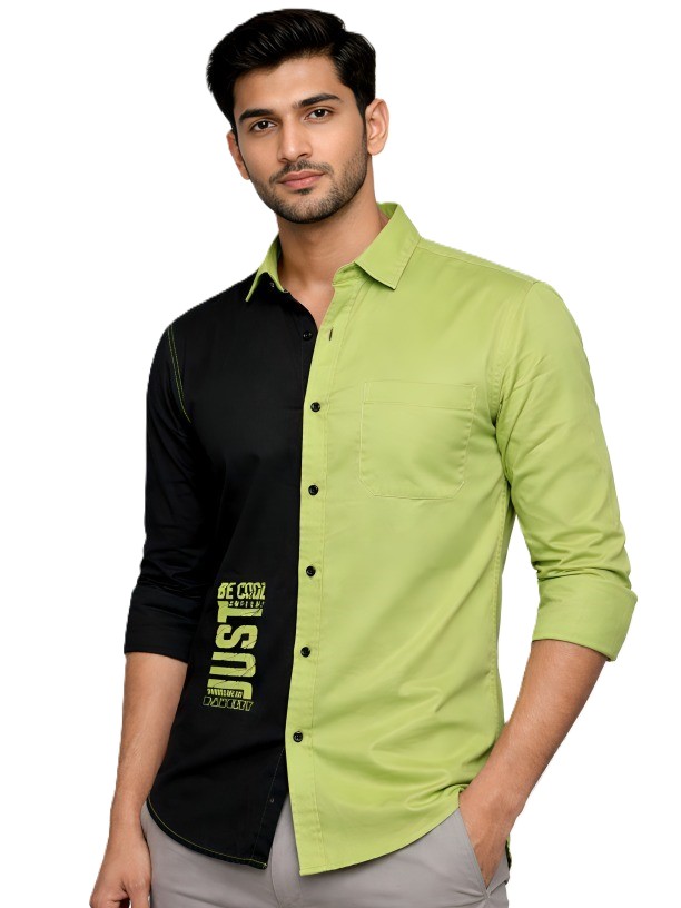 MASTERTRAIT Men’s Green & Black Half Panel Shirt | Dual Tone Street Style Design | Regular Fit | Premium Casual Wear